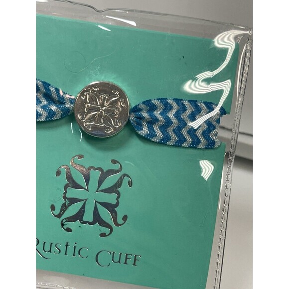 Rustic Cuff 2 Piece Set Stretch Hair Tie Or Bracelet Orange & Turk & White New - Picture 5 of 6